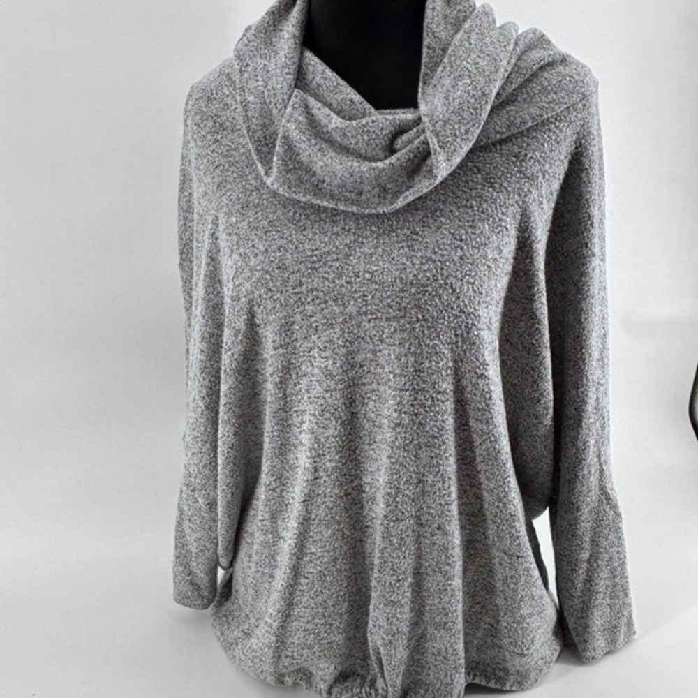 Green Envelope Los Angeles Gray‎ Marled Cowl Neck Drawstring Sweater Top Medium